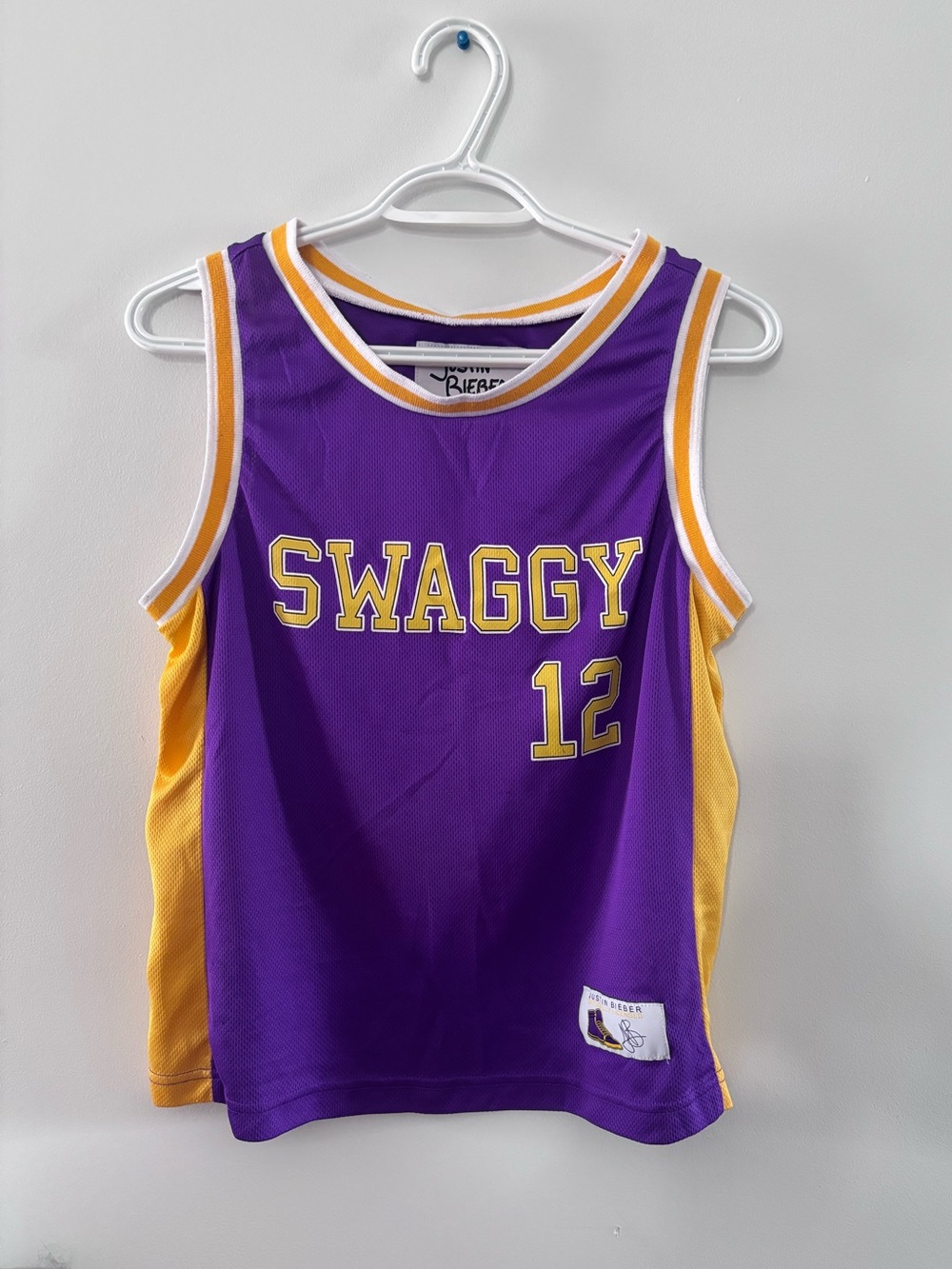 Justin Bieber Swaggy 12 Jersey Youth L Purple Gold Basketball Vintage Official